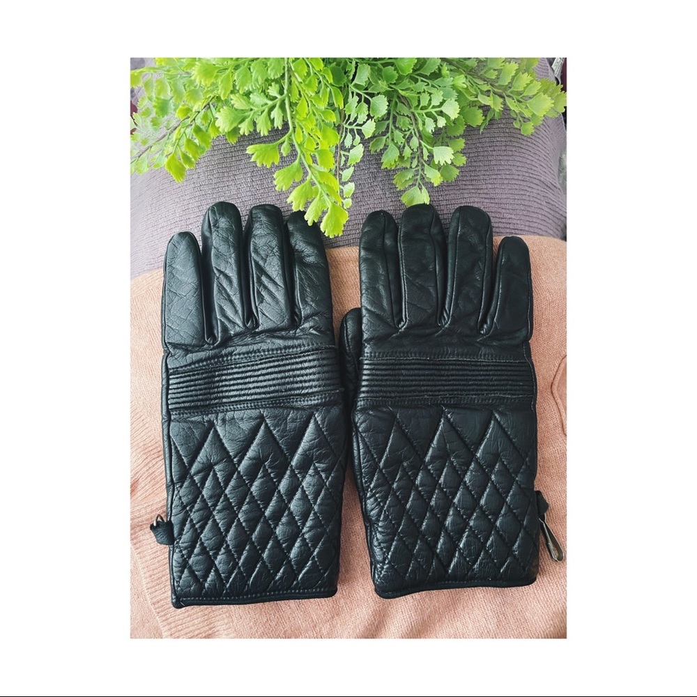 Vintage Quilted Leather Gloves - Large